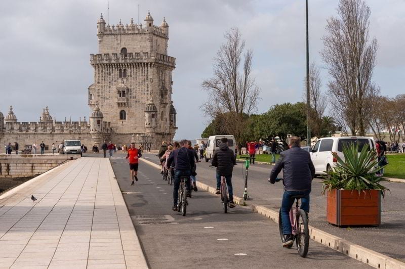 Riding a bike in Lisbon